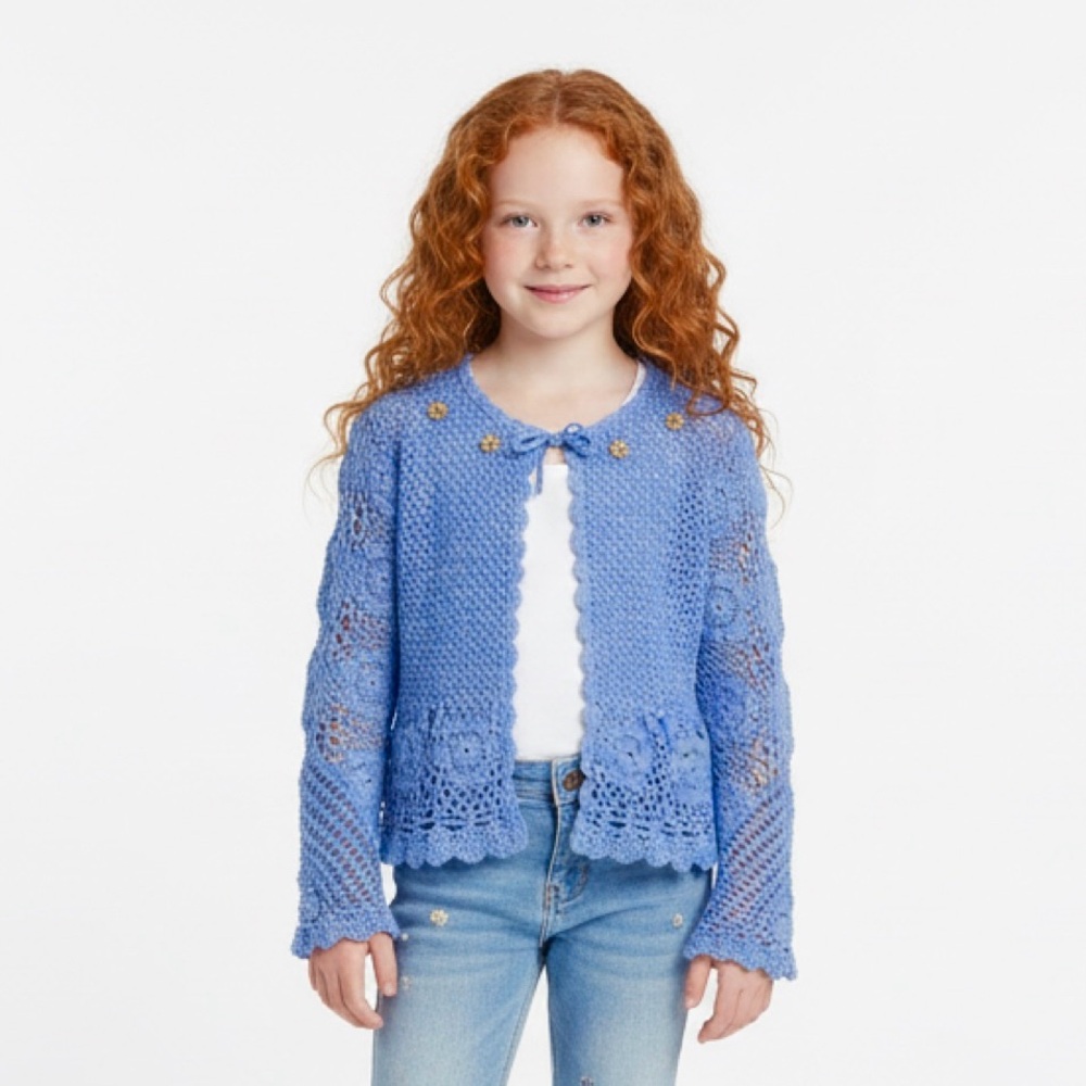 Charabia Made in France Couture Hand Crocheted Girls Cardigan Shrug‎ NEW 2 3
